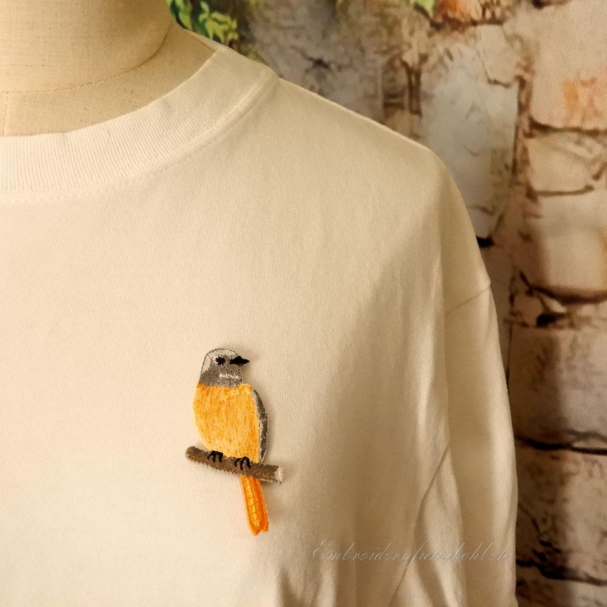 ジョウビタキ　オス　刺繍ワッペン　尉鶲　常鶲　小鳥　渡り鳥 | 6枚目